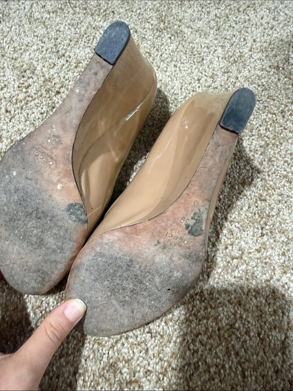 Vintage Gucci Nude Patent Peep-Toe Heels